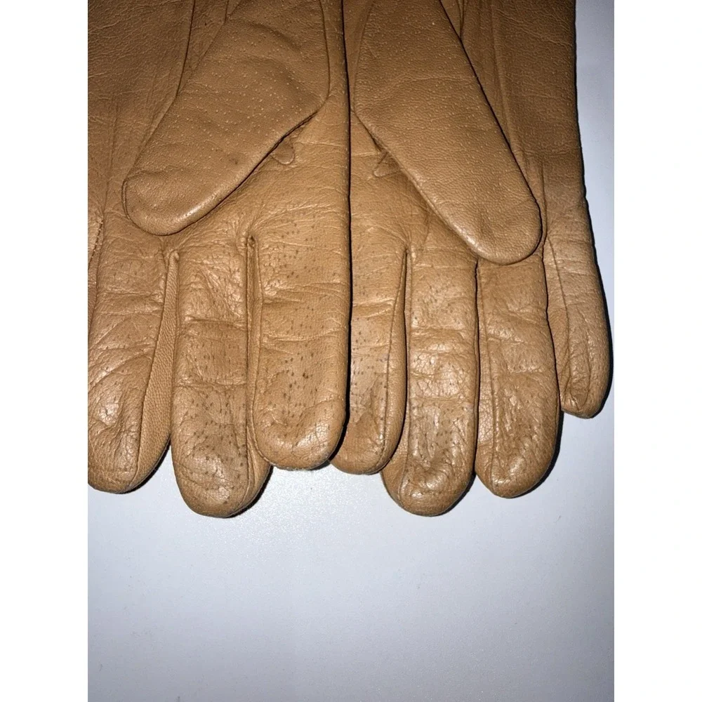Vintage Fownes 1950s‎ Women's Tan LEATHER GLOVES With Warm Lining size 8.5 D